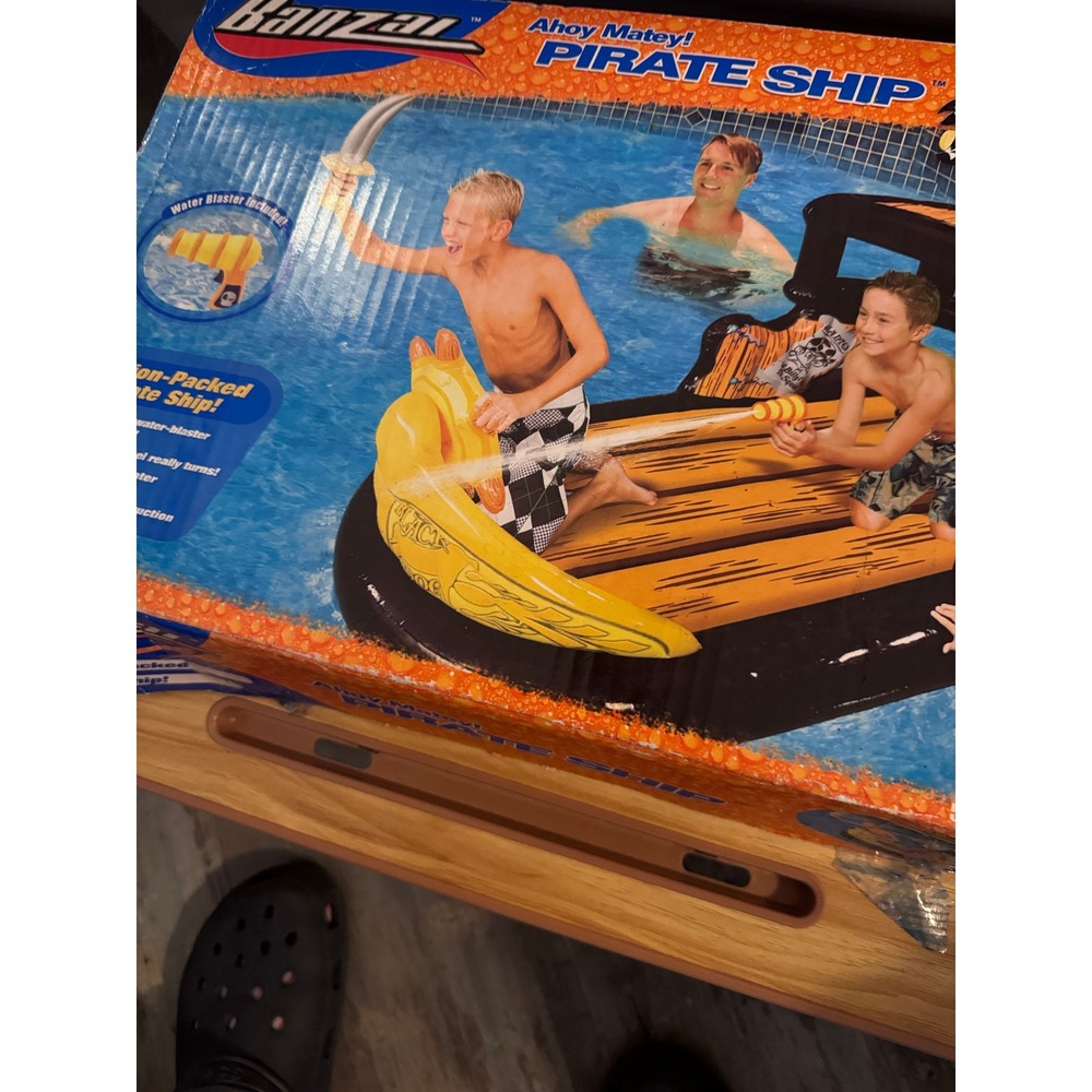 Banzai Ahoy Matey Pirate Ship Inflatable Pool Float Water Blaster 59073 READ